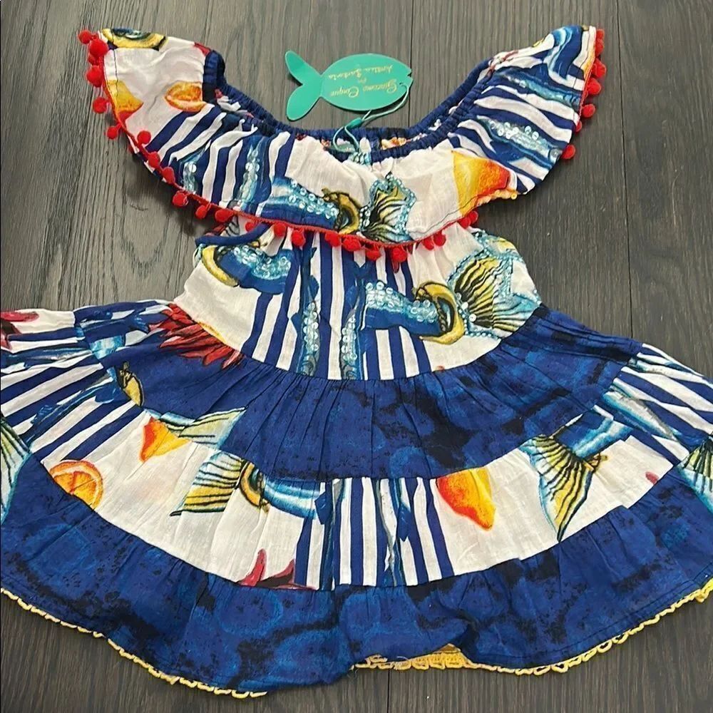 Antica Sartoria by Giacomo Cinque - Colorful Off-Shoulder Dress with Fish Print
